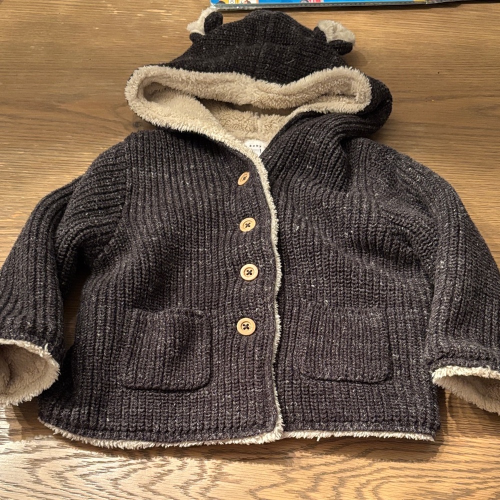 GAP Gray Sherpa Lined Baby Sweater Jacket